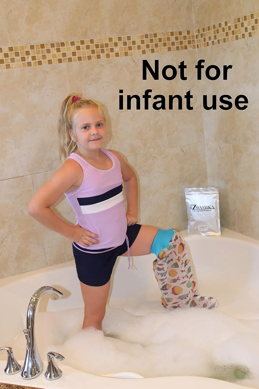 Kids Cast Cover for Showering Foot Waterproof Reusable Cast Protector for Toddlers and Little Kids Cute Design with Fishes
