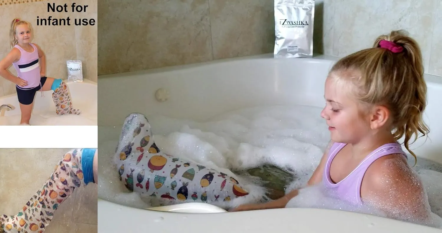 Kids Cast Cover for Showering Foot Waterproof Reusable Cast Protector for Toddlers and Little Kids Cute Design with Fishes