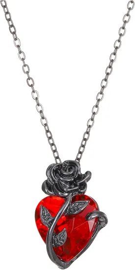 KURTCB Gothic Rose Heart Pendant Necklace Goth Emo Grunge Vampire Black Rose Necklace for Women Men