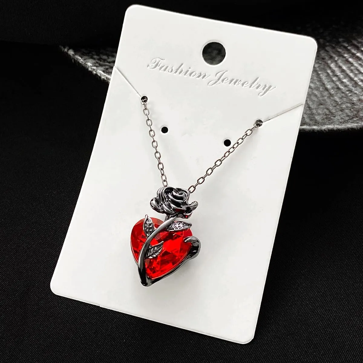 KURTCB Gothic Rose Heart Pendant Necklace Goth Emo Grunge Vampire Black Rose Necklace for Women Men