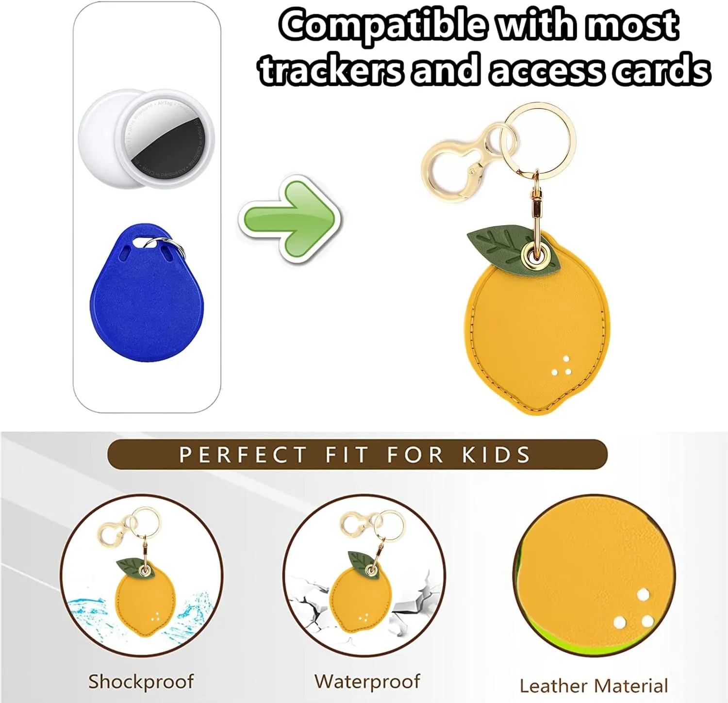 Leather Keychain Holder Case Compatible with AirTag,Cute air tag Cover with Keychain Ring,GPS Tracker Case for Keys