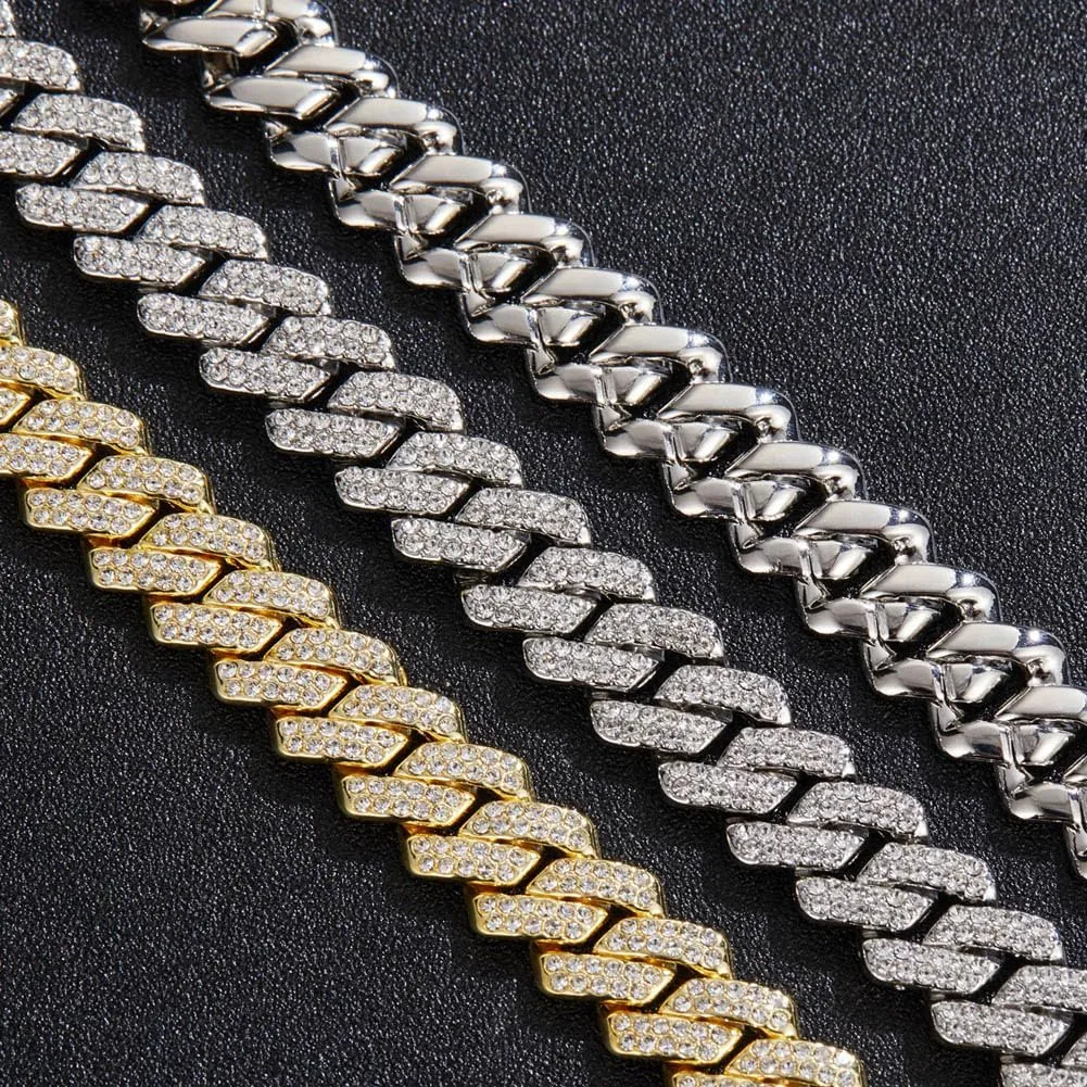Mens Silver Cuban Link Chain Necklace for Women - Iced Out Bling Miami Cuban Link Bracelet - Hip Hop Jewelry for Men and Women