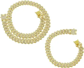 Mens Silver Cuban Link Chain Necklace for Women - Iced Out Bling Miami Cuban Link Bracelet - Hip Hop Jewelry for Men and Women