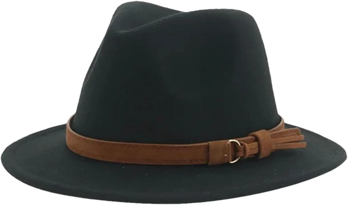 Men's Wide Brim Jazz Hats for Women Fedoras Hat Felted Caps Wedding Fedoras Cap with Belt