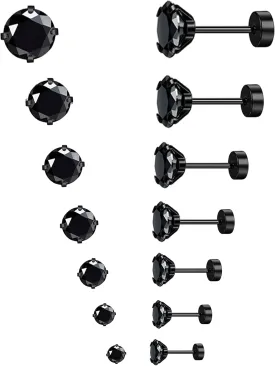 MJust Hypoallergenic Flat Back Earrings for Women & Men, 7 Pairs Stainless Steel Stud Earrings with Flat Backs, Screw Back Cartilage Earrings Set with CZ for Sensitive Ears