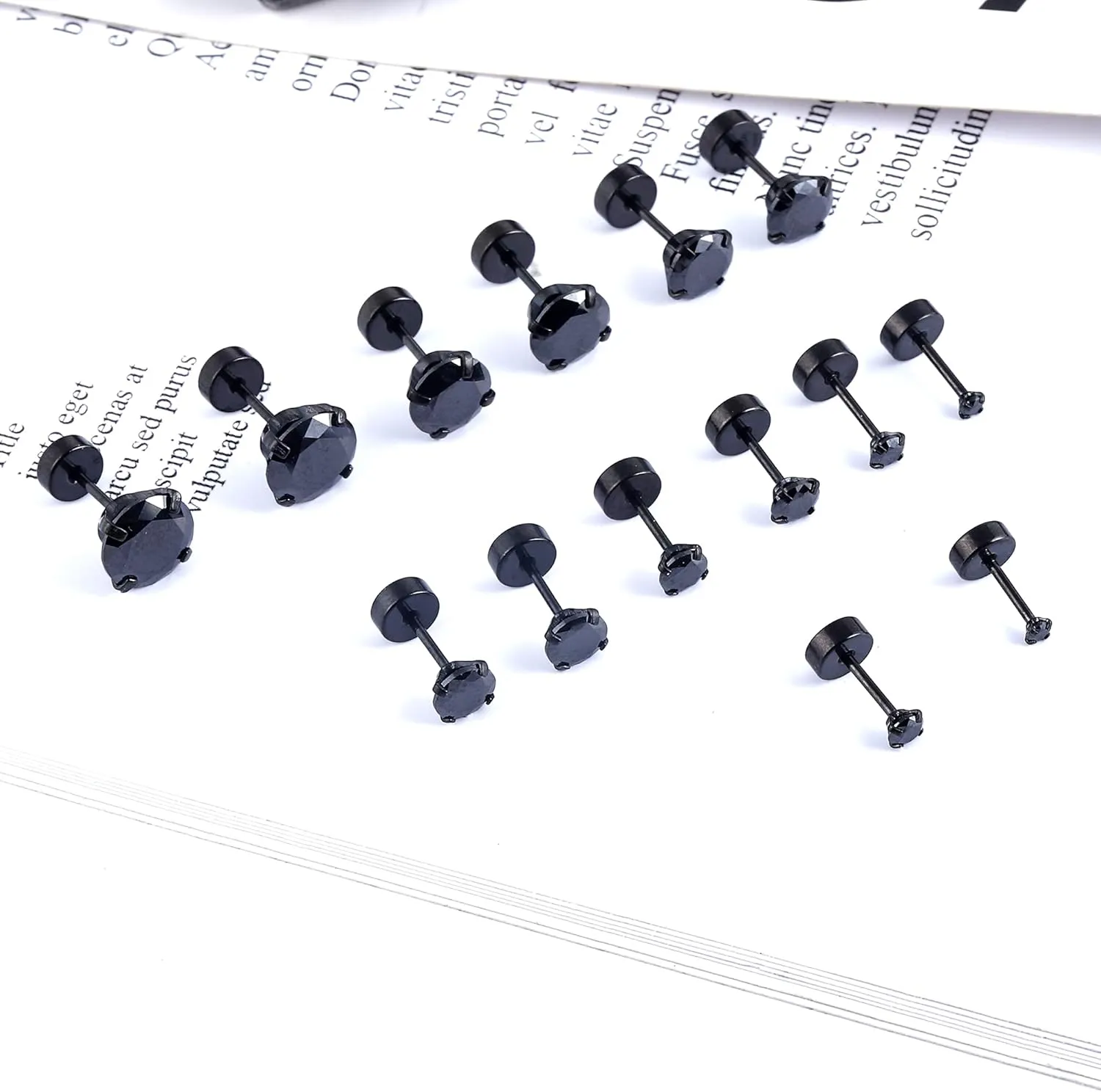 MJust Hypoallergenic Flat Back Earrings for Women & Men, 7 Pairs Stainless Steel Stud Earrings with Flat Backs, Screw Back Cartilage Earrings Set with CZ for Sensitive Ears