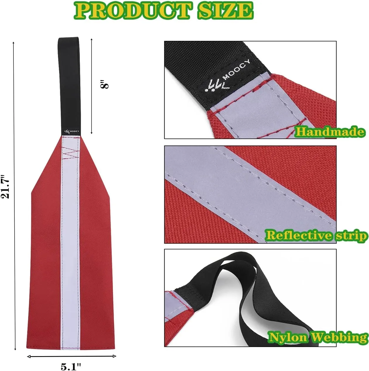MOOCY Red Tow Flag with Webbing for Long Load,Trailer Flag Kit with Kayak Safety Accessories
