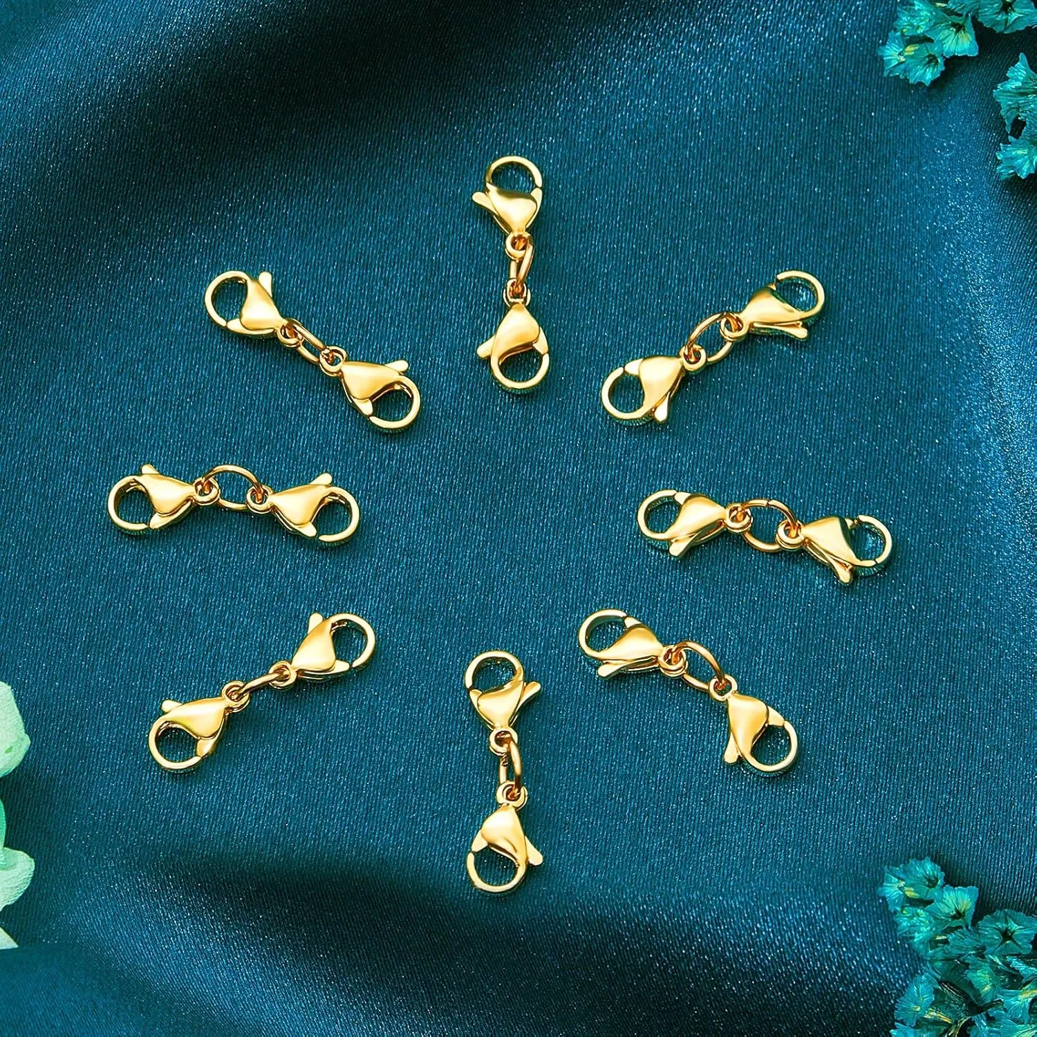 MTLEE Double Lobster Clasp Extender Double Claw Connector Bracelet Extension Clasp Small Bracelet Necklace Shortener for DIY Jewelry Making(0.98 Inch,Gold)
