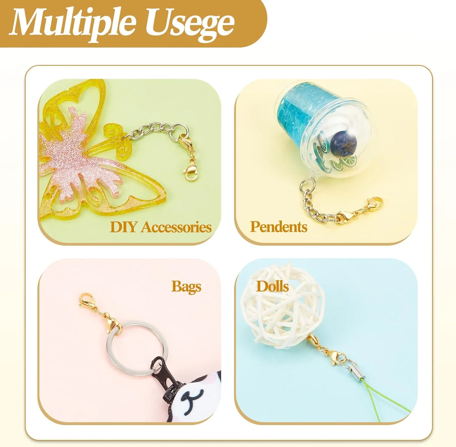MTLEE Double Lobster Clasp Extender Double Claw Connector Bracelet Extension Clasp Small Bracelet Necklace Shortener for DIY Jewelry Making(0.98 Inch,Gold)