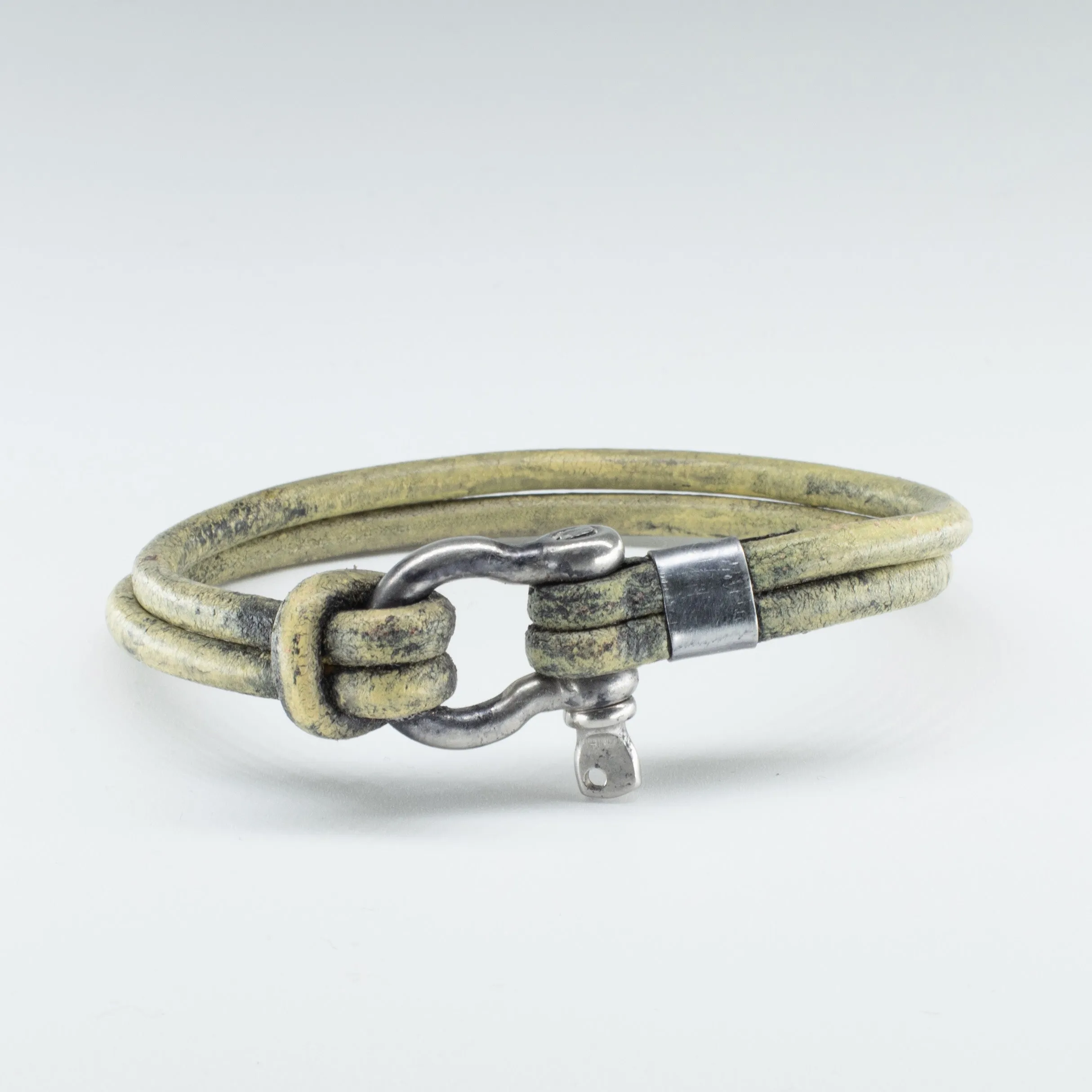 Organic, Double-Stranded, Rounded Leather Wristband with the “Sailor Knot” Stainless Steel Clasp