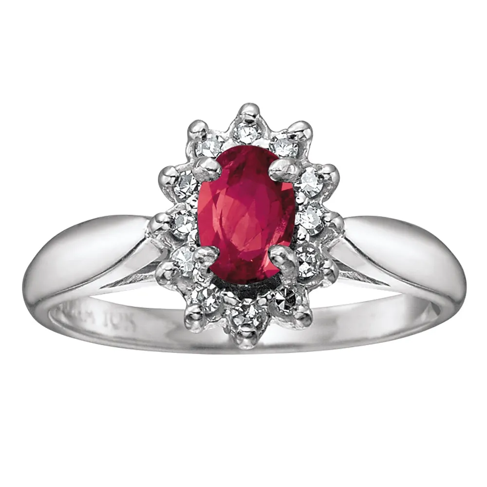 Oval Ruby Ring with Diamond Halo