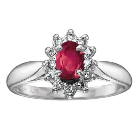 Oval Ruby Ring with Diamond Halo