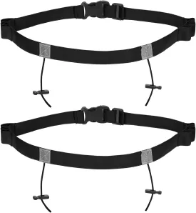 PATIKIL Elastic Triathlon Running Belt, 2 Pack Adjustable Race Number Belt Race Belt Bib Holder with 6 Energy Gel Loops for Marathons Racing Cycling, Black