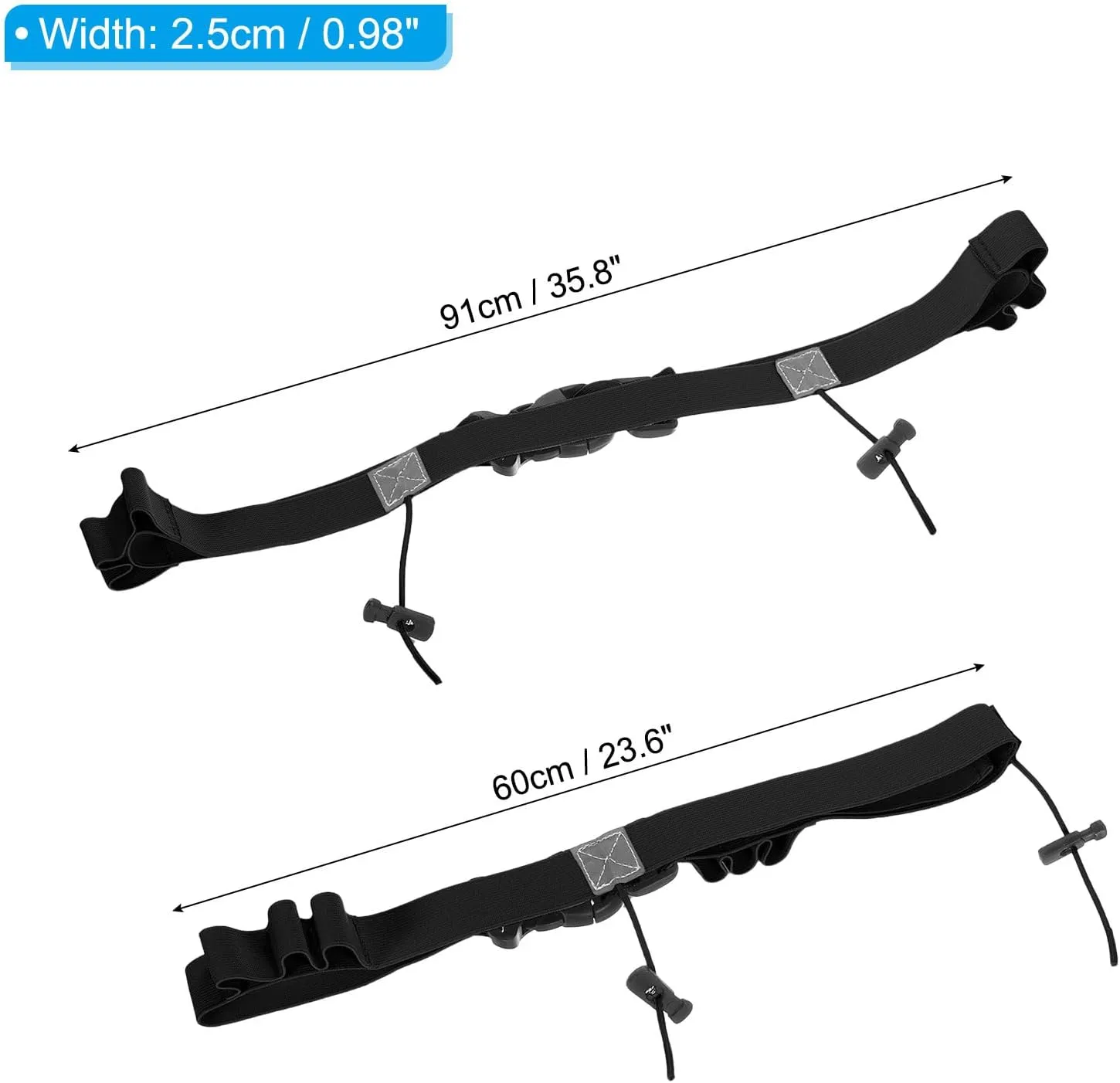 PATIKIL Elastic Triathlon Running Belt, 2 Pack Adjustable Race Number Belt Race Belt Bib Holder with 6 Energy Gel Loops for Marathons Racing Cycling, Black