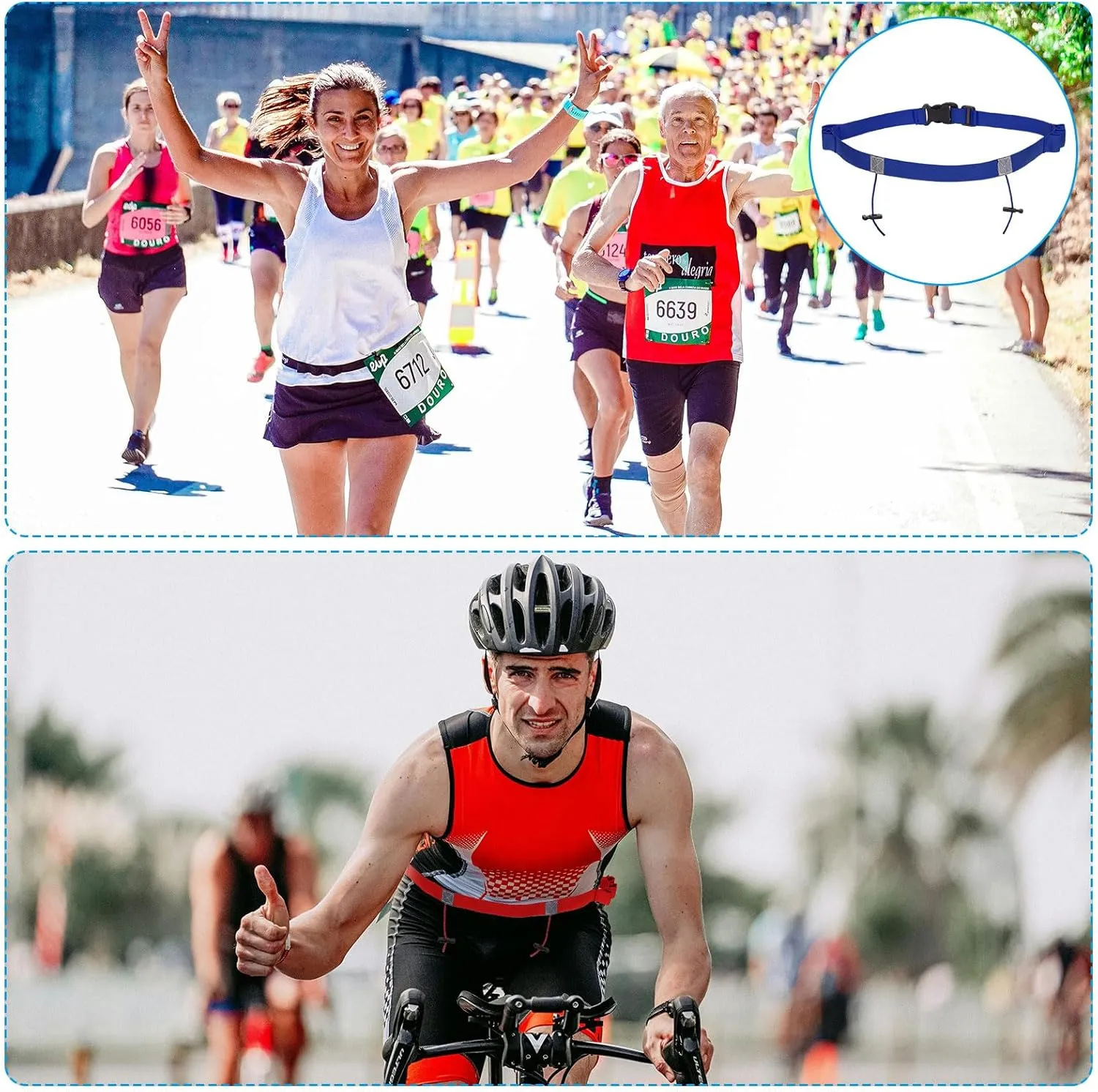 PATIKIL Elastic Triathlon Running Belt, 2 Pack Adjustable Race Number Belt Race Belt Bib Holder with 6 Energy Gel Loops for Marathons Racing Cycling, Blue