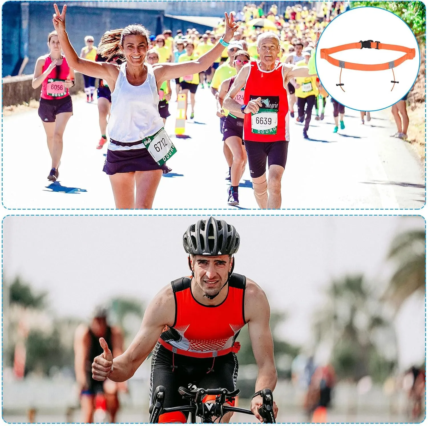 PATIKIL Elastic Triathlon Running Belt, 2 Pack Adjustable Race Number Belt Race Belt Bib Holder with 6 Energy Gel Loops for Marathons Racing Cycling, Orange