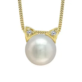 Pearl and Diamond Cat Pendant