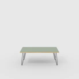 Plywood Coffee Table with Black Hairpin Legs - Formica Green Slate - 1200(w) x 600(d) x 425(h)