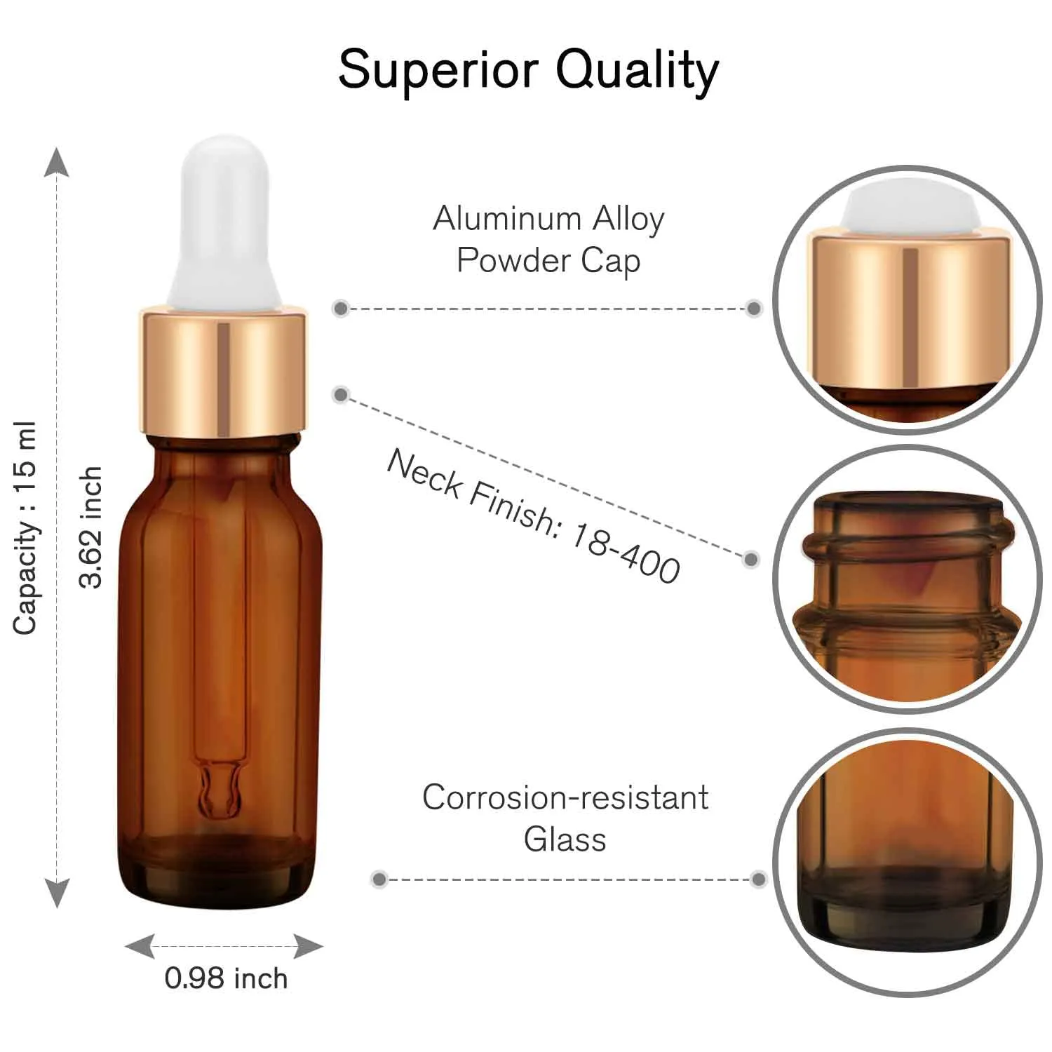 PrettyCare 15 ml Eye Dropper Bottle (24 Pack Amber Glass Bottles 0.5 oz with Golden Caps,2 Extra Measured Pipettes, 48 Labels, 2 Funnels) Empty Tincture Bottles for Essential Oils