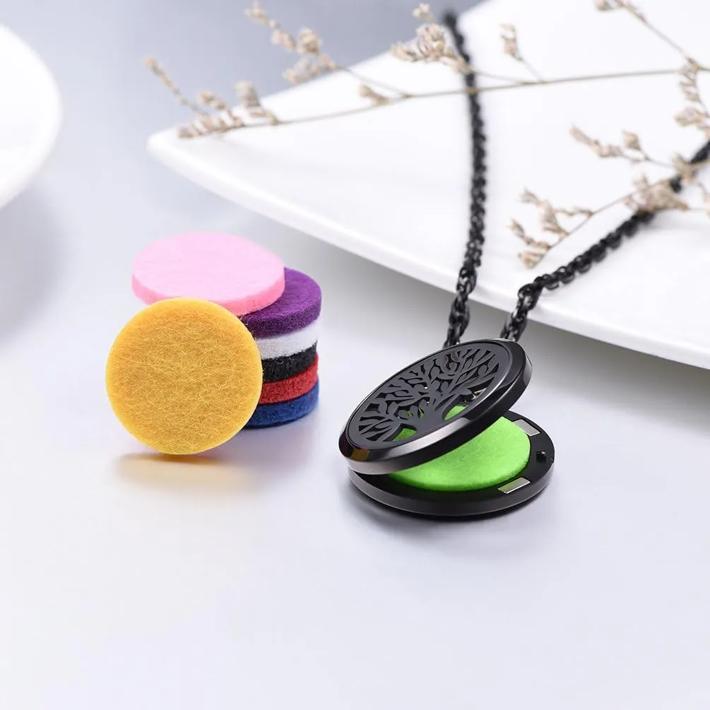 PROSTEEL Personalized Customize Tree of Life Black Necklace Perfume Locket Essential Oil Diffuser Hollow Pendants Men Women Aromatherapy Jewelry Custom Engrave Text Valentine Gift