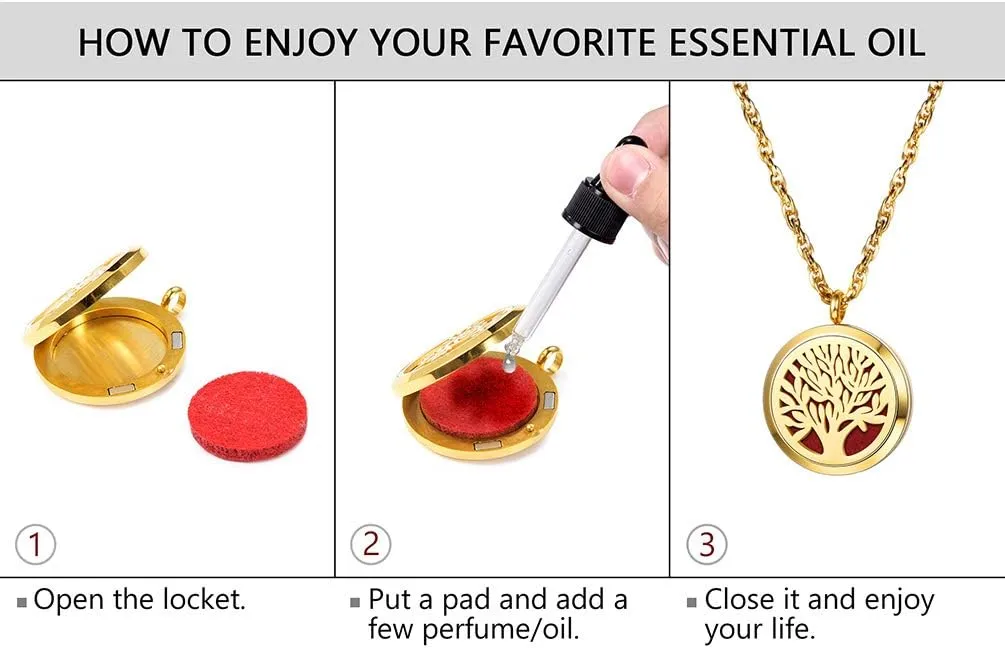 PROSTEEL Personalized Customize Tree of Life Black Necklace Perfume Locket Essential Oil Diffuser Hollow Pendants Men Women Aromatherapy Jewelry Custom Engrave Text Valentine Gift