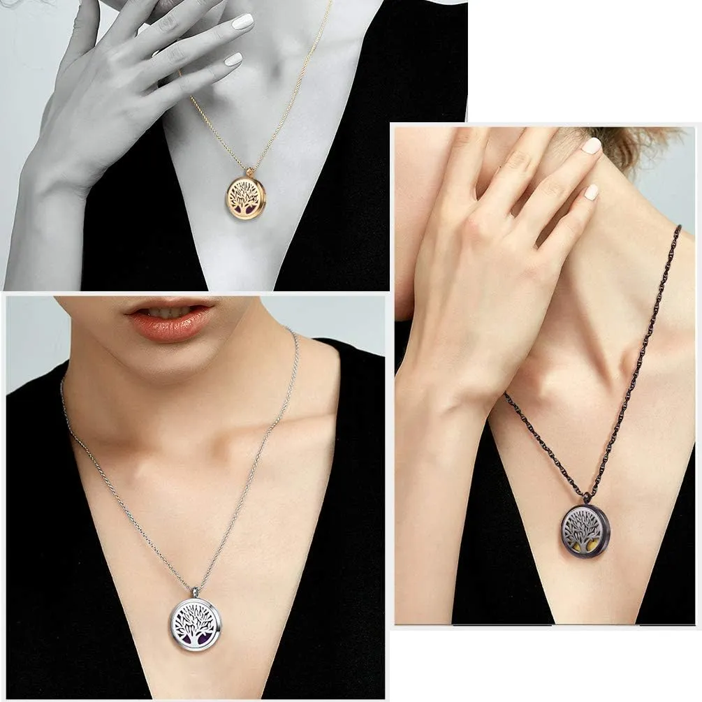 PROSTEEL Personalized Customize Tree of Life Black Necklace Perfume Locket Essential Oil Diffuser Hollow Pendants Men Women Aromatherapy Jewelry Custom Engrave Text Valentine Gift