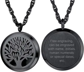 PROSTEEL Personalized Customize Tree of Life Black Necklace Perfume Locket Essential Oil Diffuser Hollow Pendants Men Women Aromatherapy Jewelry Custom Engrave Text Valentine Gift