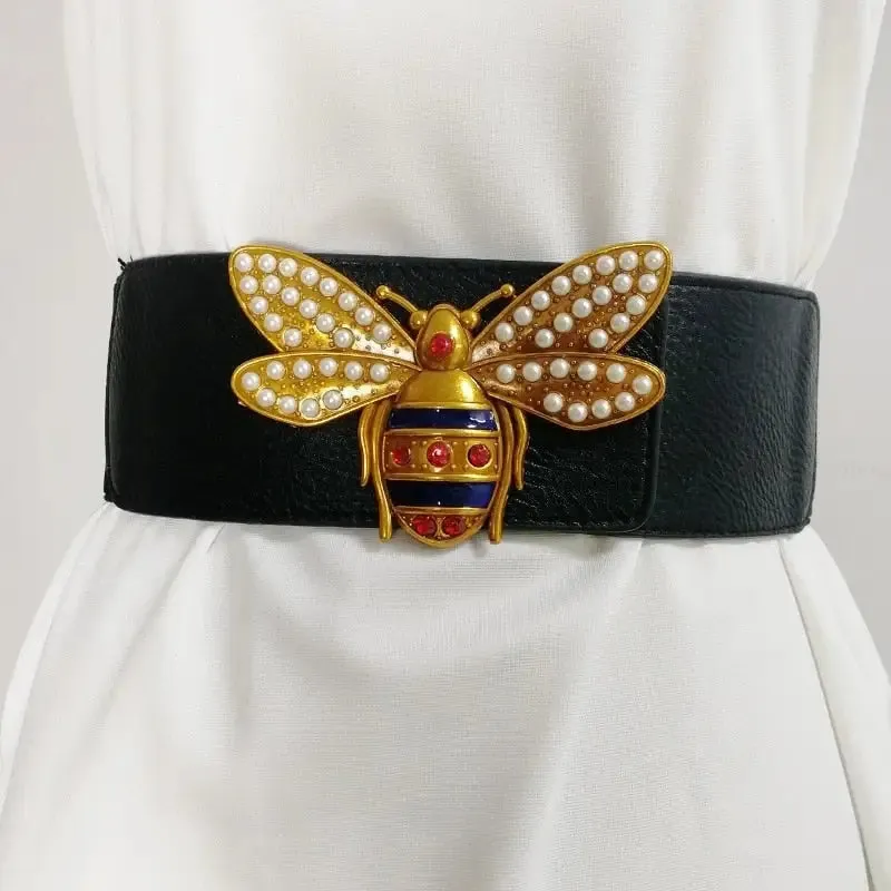 Queen Bee Wide Cummerbunds Corset PU Leather Belt Elastic