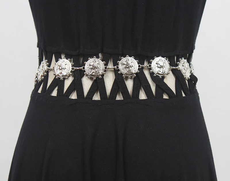 Retro Fashion Metal Character Chain Belt Female Waist Decoration with Skirt Suit Hanfu Waist Chain