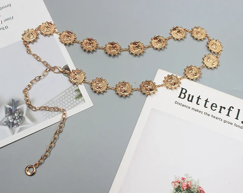 Retro Fashion Metal Character Chain Belt Female Waist Decoration with Skirt Suit Hanfu Waist Chain