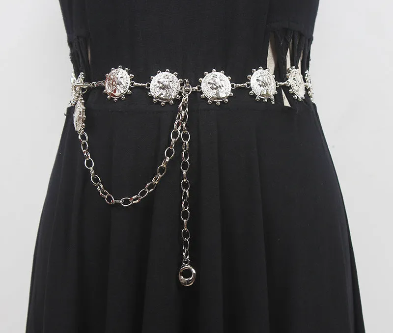 Retro Fashion Metal Character Chain Belt Female Waist Decoration with Skirt Suit Hanfu Waist Chain