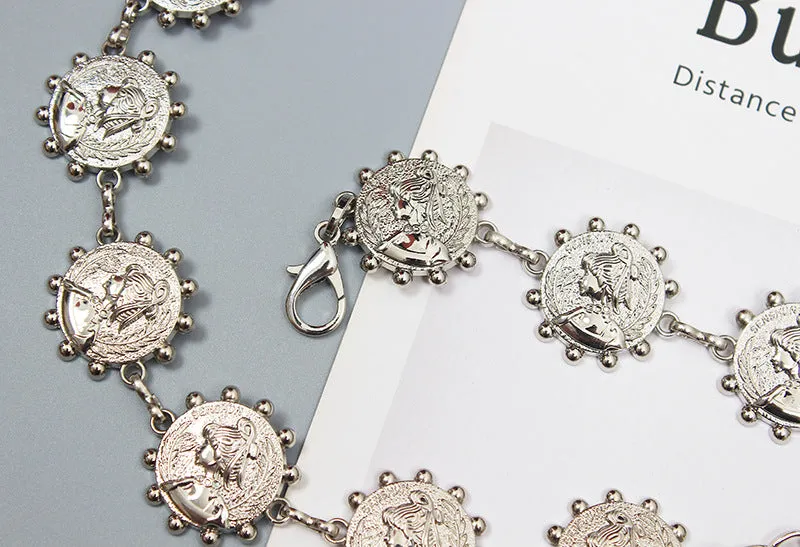 Retro Fashion Metal Character Chain Belt Female Waist Decoration with Skirt Suit Hanfu Waist Chain