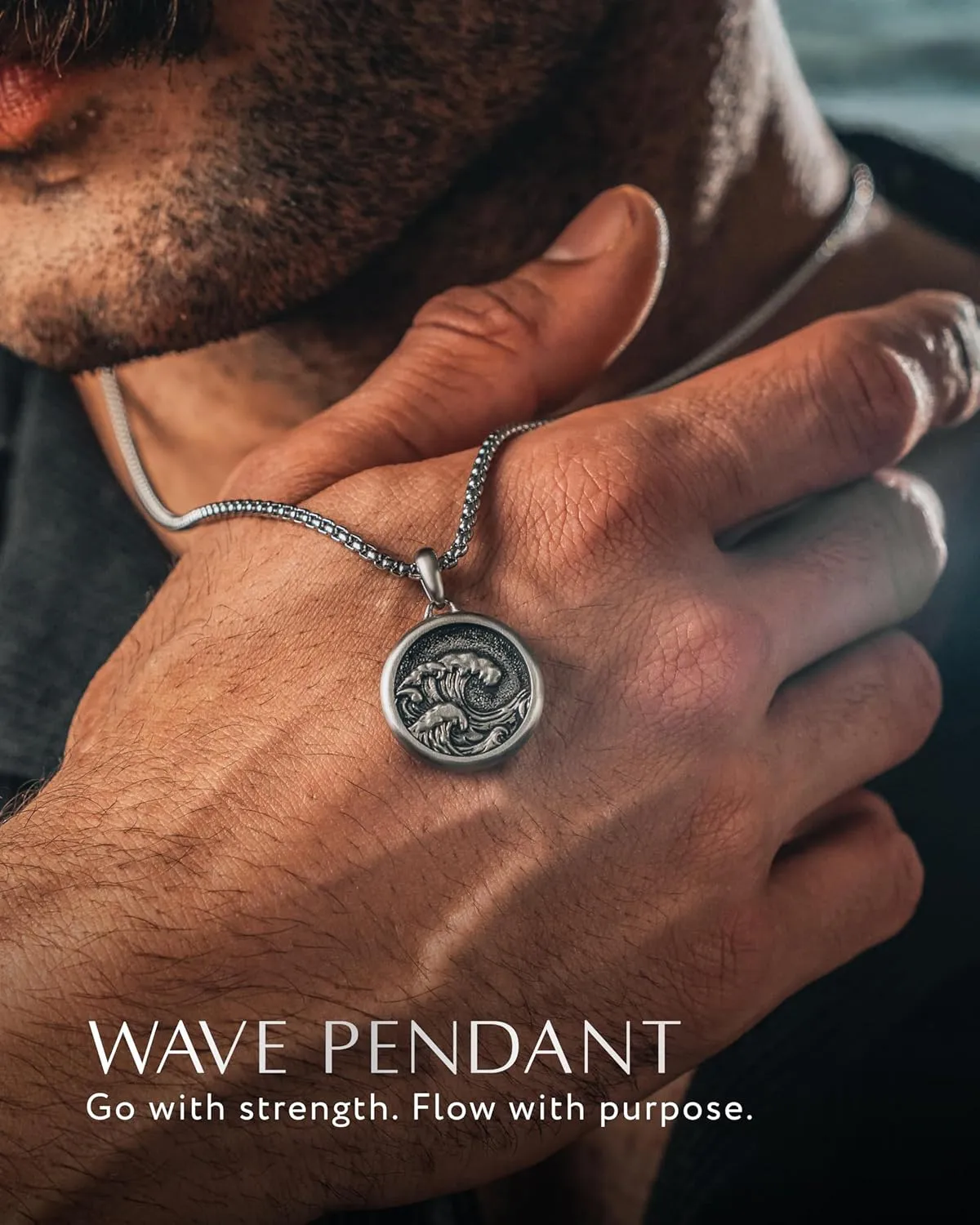 RTZN? Pendant Necklace for Men ?C Premium Stainless Steel Silver Pendant Necklace with 22" Chain   2" Extension ?C Waterproof & Non-Tarnish Small Pendants for Men ?C Bold Symbols of Strength & Legacy