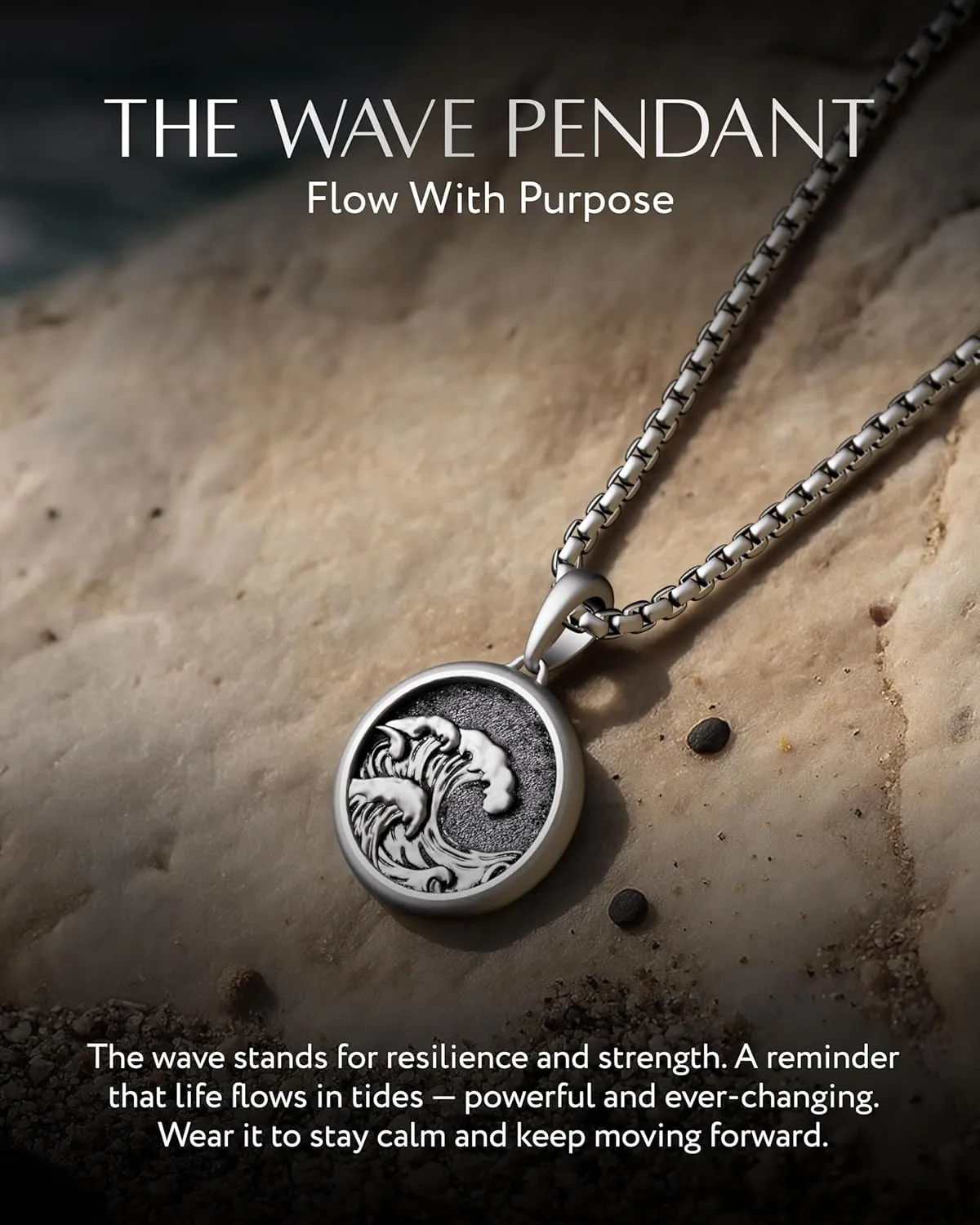 RTZN? Pendant Necklace for Men ?C Premium Stainless Steel Silver Pendant Necklace with 22" Chain   2" Extension ?C Waterproof & Non-Tarnish Small Pendants for Men ?C Bold Symbols of Strength & Legacy