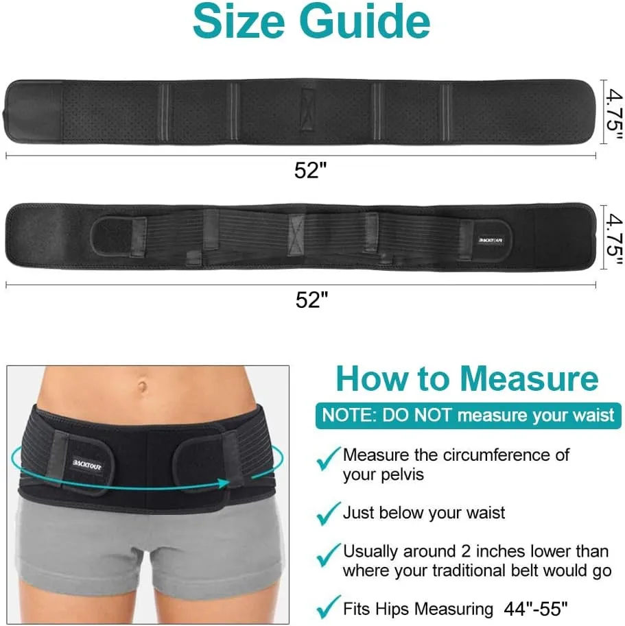 Sacroiliac Hip Belt for Women and Men, SI Joint Belt for Sciatica, Joint, Pelvis, Lower Back Pain Relief, Support Brace for Sacral Nerve, Hip Brace Fit Hip Size 44" - 55"