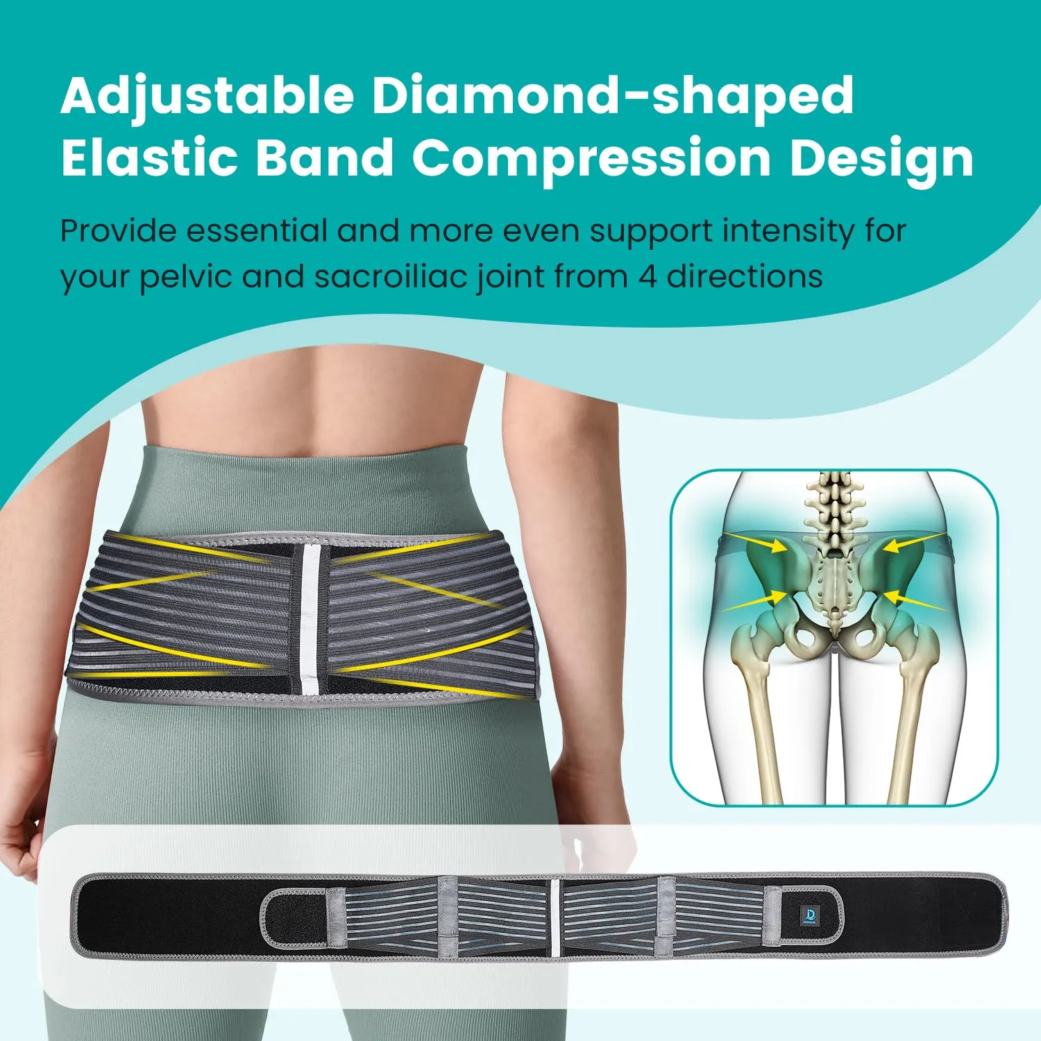 Sacroiliac Hip Belt, Si Joint Belt Support for Women Men, Alleviates Sciatic, Pelvic, Lumbar, Leg and Sacral Nerve Pain, Adjustable Diamond Compression Trochanter Belt Brace-L