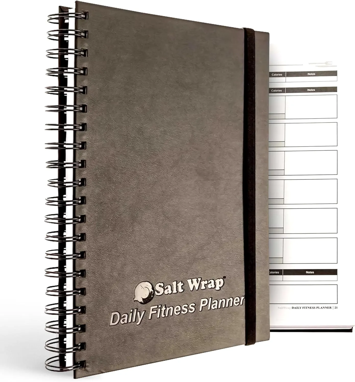 SaltWrap Daily Fitness Planner - Gym Workout Training Log, Weightlifting Exercise Journal, and Food/Diet Tracker - Daily and Weekly Pages, Goal Tracking, Spiral-Bound, 7 x 10 inches