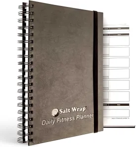 SaltWrap Daily Fitness Planner - Gym Workout Training Log, Weightlifting Exercise Journal, and Food/Diet Tracker - Daily and Weekly Pages, Goal Tracking, Spiral-Bound, 7 x 10 inches