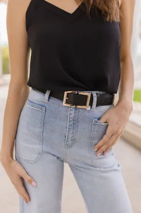 Sarah Double Metal Buckle Vegan Leather Belt Black