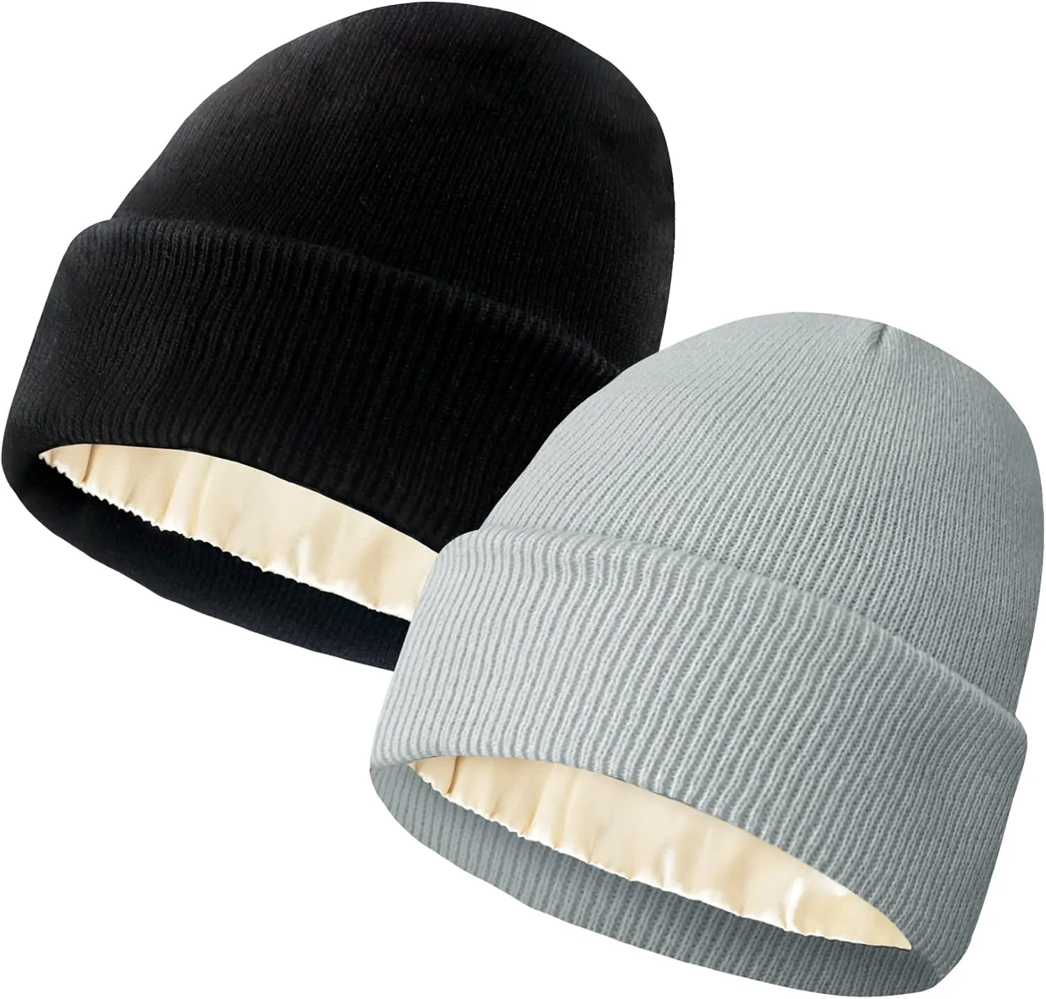 Satin Lined Beanie for Women Winter Warm Soft Lining Cuffed Knit Hats Silk Lined Beanie for Women