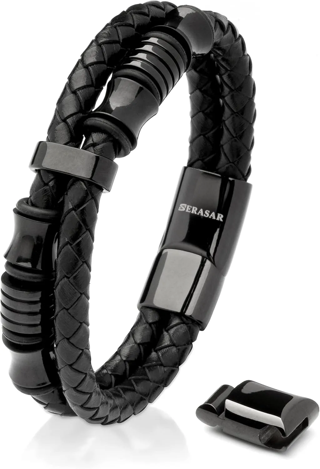 SERASAR Premium Leather Bracelet Men | Stainless Steel Magnetic Clasp | Three Colors | Jewelry Box Included