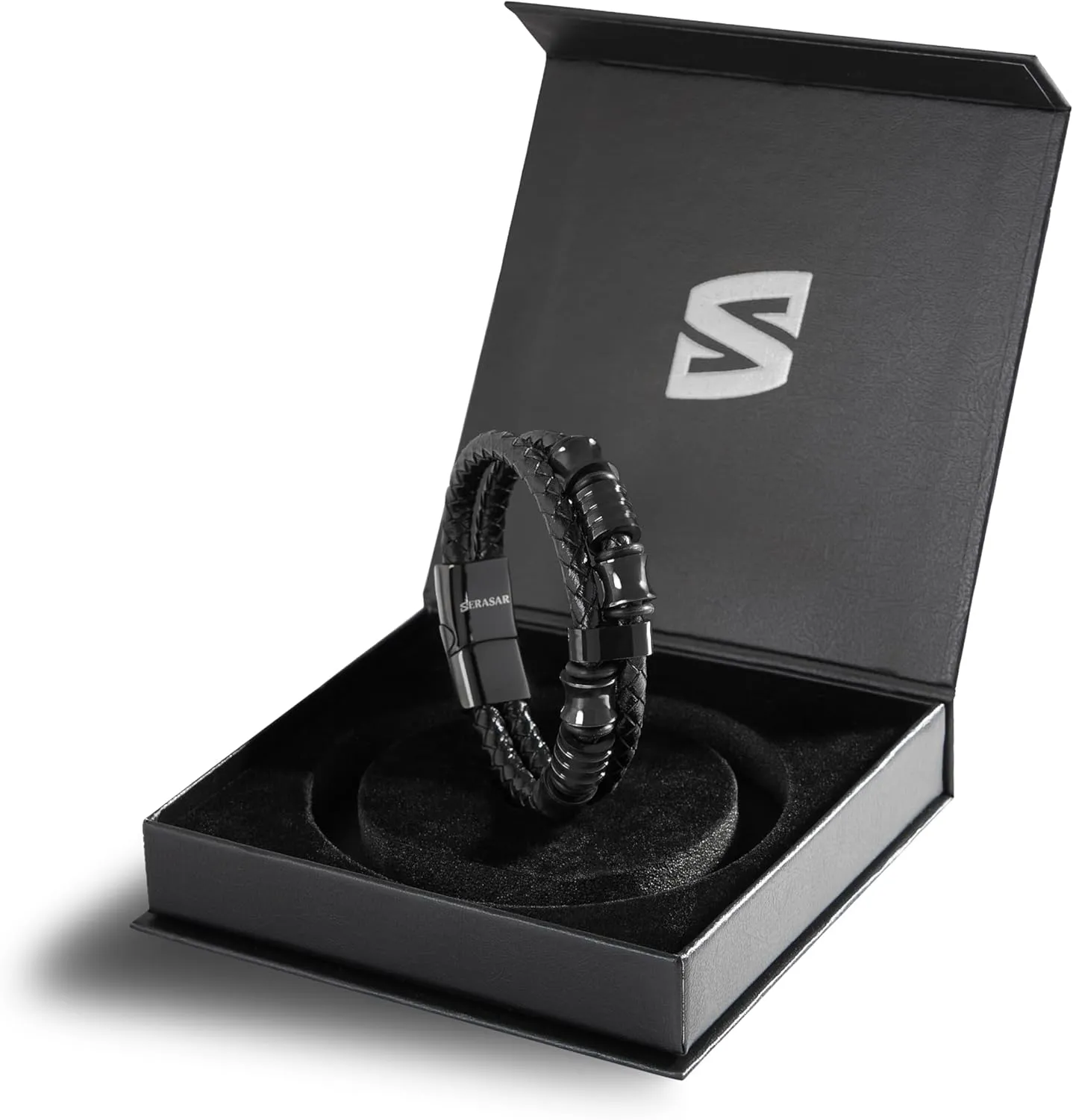 SERASAR Premium Leather Bracelet Men | Stainless Steel Magnetic Clasp | Three Colors | Jewelry Box Included