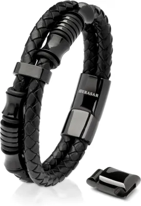 SERASAR Premium Leather Bracelet Men | Stainless Steel Magnetic Clasp | Three Colors | Jewelry Box Included