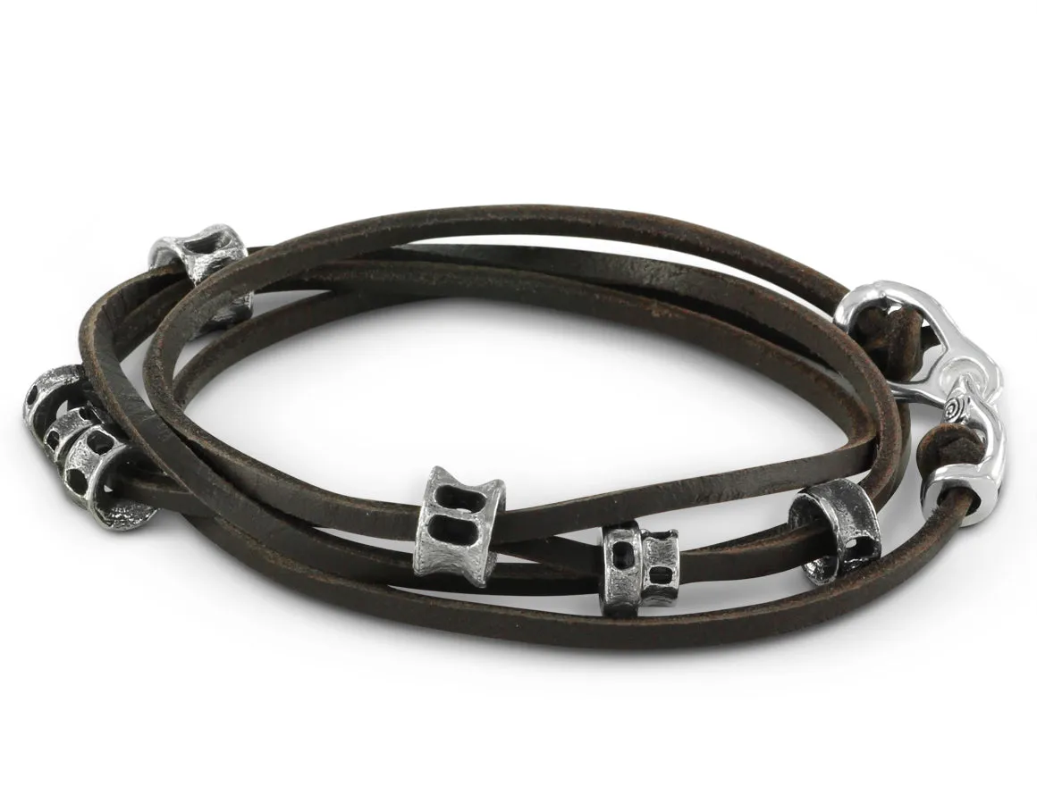 Shark Vertebrae Leather Bracelet - Silver