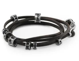 Shark Vertebrae Leather Bracelet - Silver