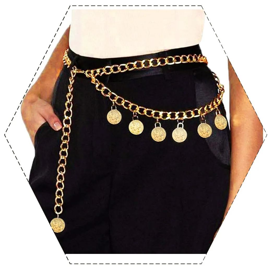 Sinalty Coin Waist Chain Gold Belly Chain Layered Body Chains Party Belly Body Jewelry Accessories for Women and Girls(B)