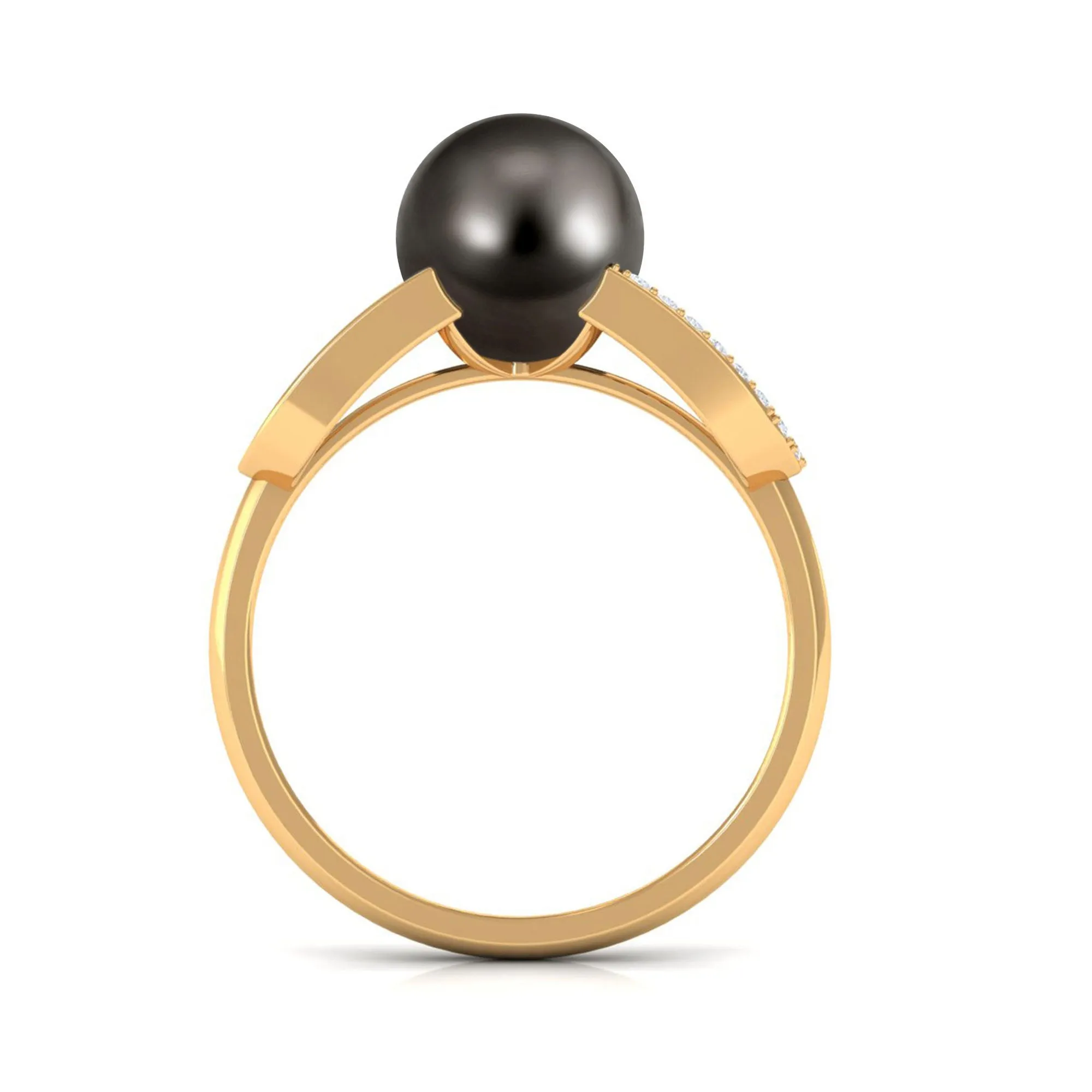 Split Shank Tahitian Pearl Solitaire Engagement Ring with Diamond