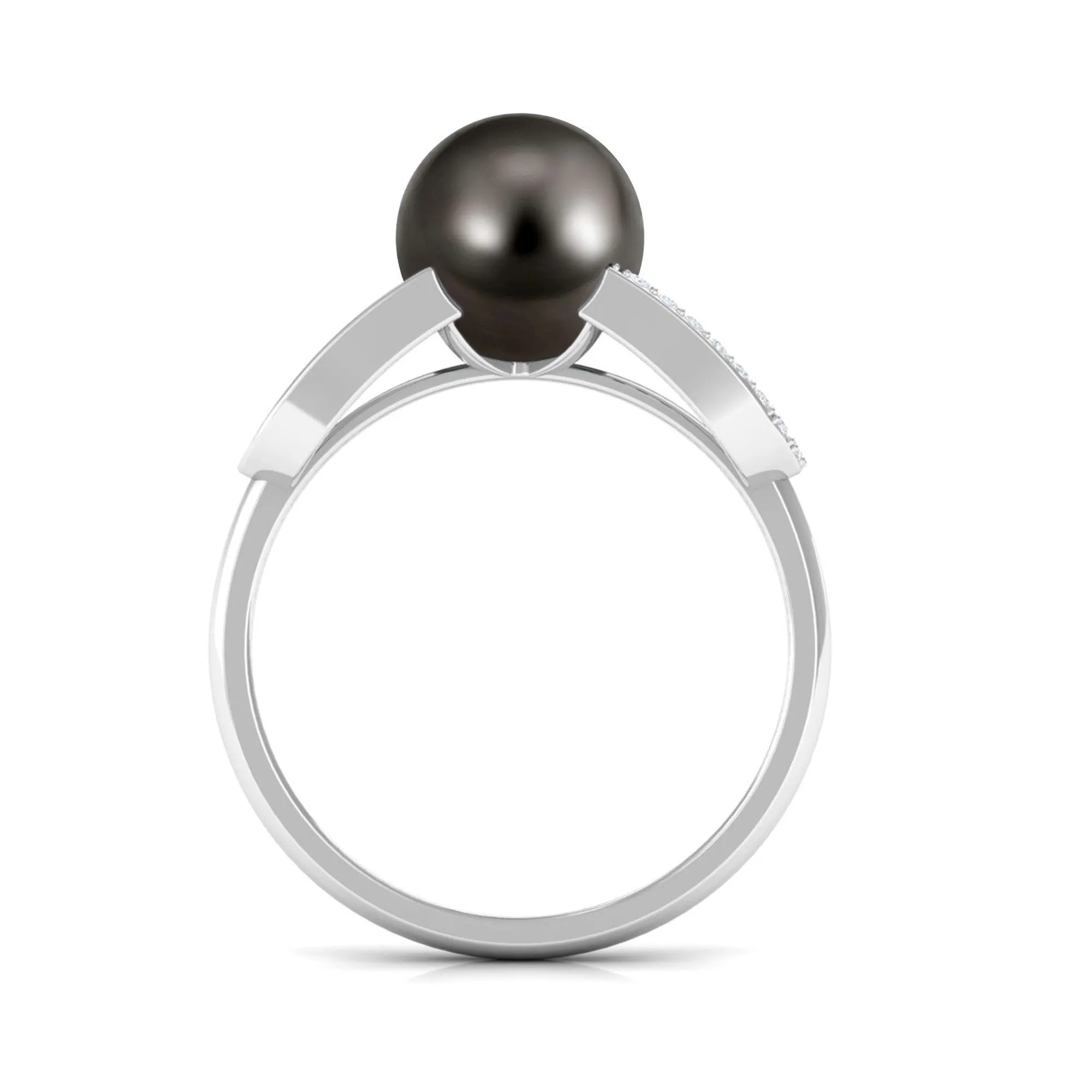 Split Shank Tahitian Pearl Solitaire Engagement Ring with Diamond