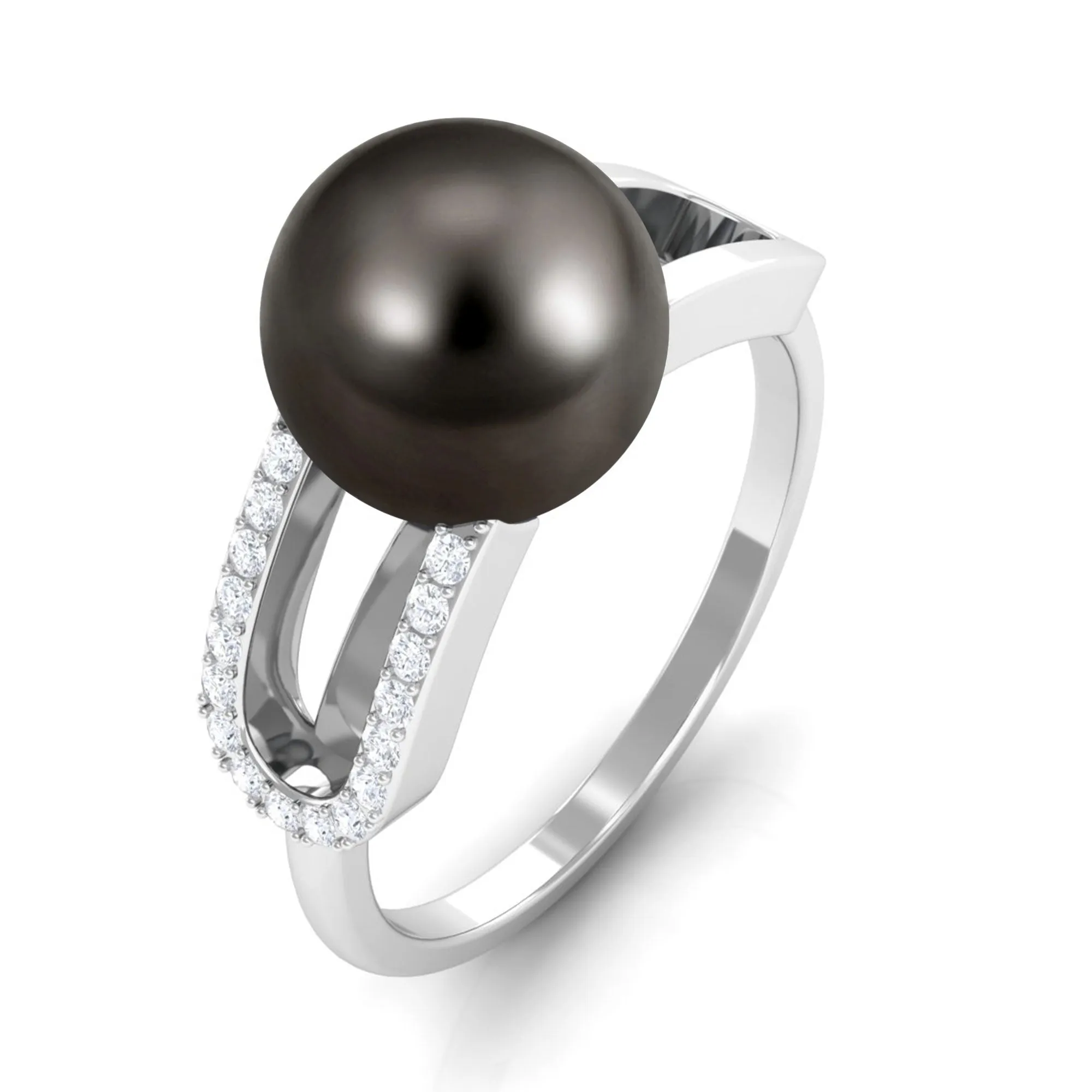 Split Shank Tahitian Pearl Solitaire Engagement Ring with Diamond