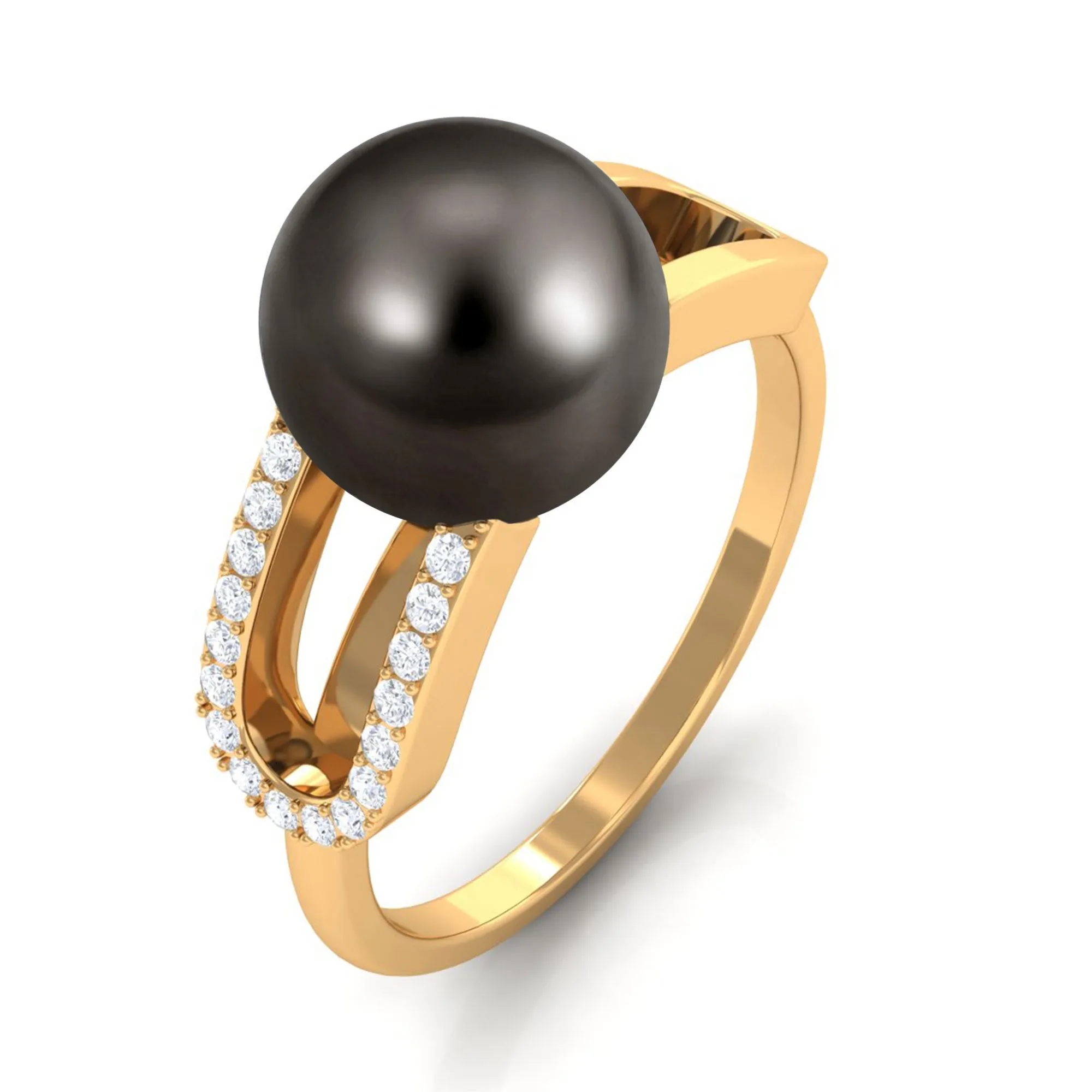 Split Shank Tahitian Pearl Solitaire Engagement Ring with Diamond